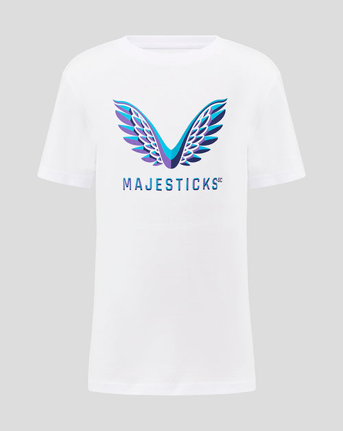Majesticks Junior Graphic T-Shirt in white with bold multicolored winged logo on the chest