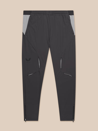Grey Flex Training joggers with panelled design zip cuffs and zipped pockets and Castore logo on left thigh