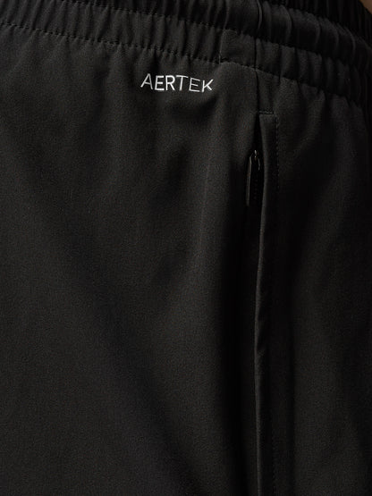 Close-up of black Adapt Training shorts waistband displaying AERTEK branding
