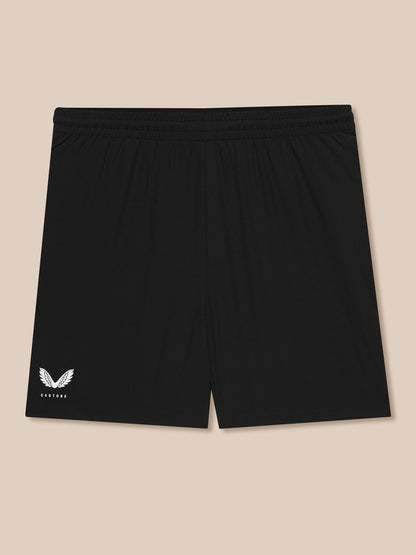 Close-up of black Adapt shorts showing side zip pocket and right rear AERTEK branding