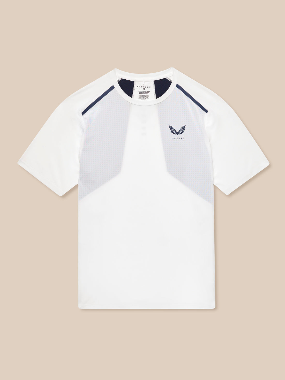 Flat lay white Apex Training T Shirt featuring Aeromesh panels and Castore logo.