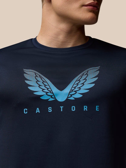 Navy Adapt Short Sleeve Graphic T-Shirt with blue Castore wings logo on chest