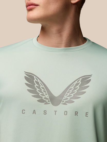 Front view of mint green Adapt Training T Shirt with Castore wings graphic on the chest
