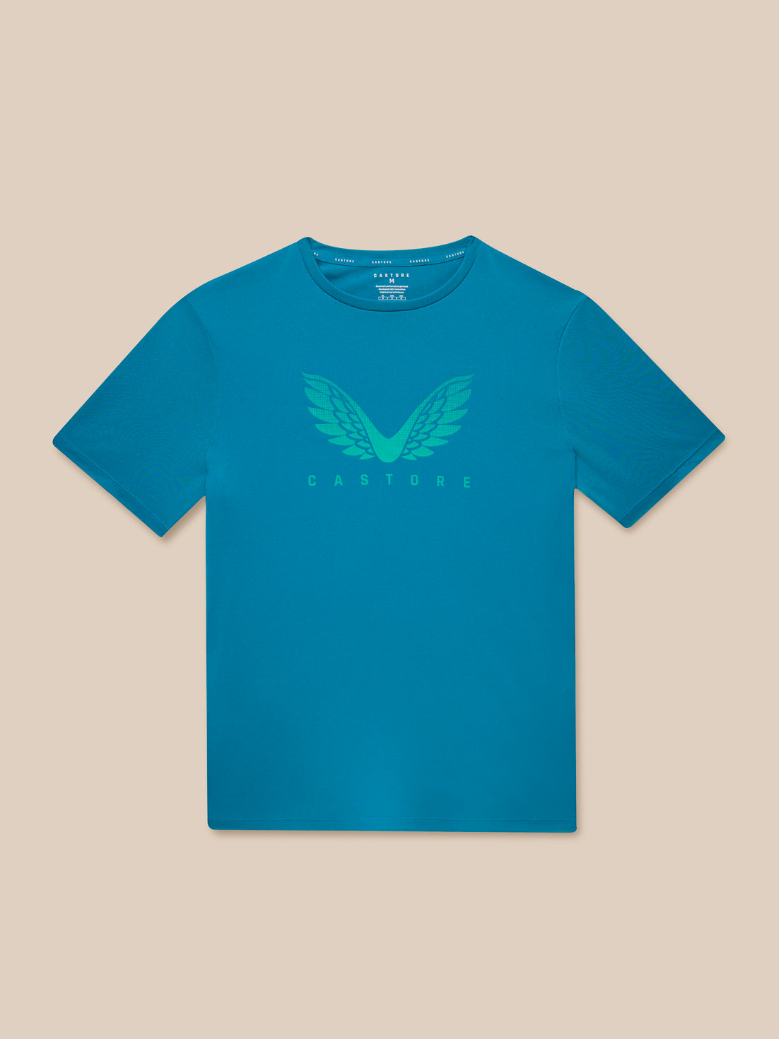Adapt Training T Shirt in dark aqua laid flat showcasing chest wings logo