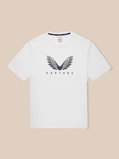 White Adapt Graphic Training T Shirt with Castore wings logo on the chest.