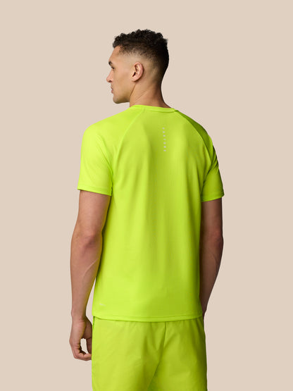 Back view of bright lime Adapt Training T-Shirt with vertical Castore branding along the upper back