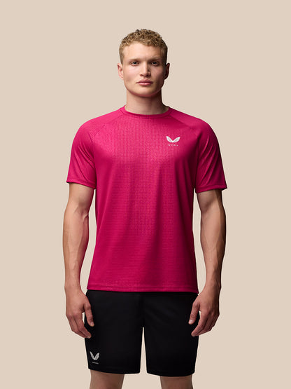 Pink Adapt Training T-Shirt with geometric pattern and AerTek branding on chest and lower back