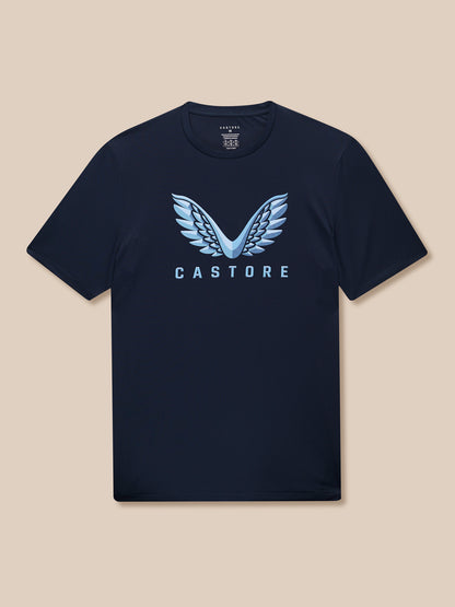 Graphic Training T Shirt in midnight navy featuring a blue Castore wings logo on the chest