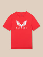 Front view of red T-shirt with white wing logo and CASTORE lettering