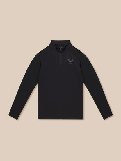 Front view of black Adapt Training 1/4 Zip Top showing center zip and chest logo
