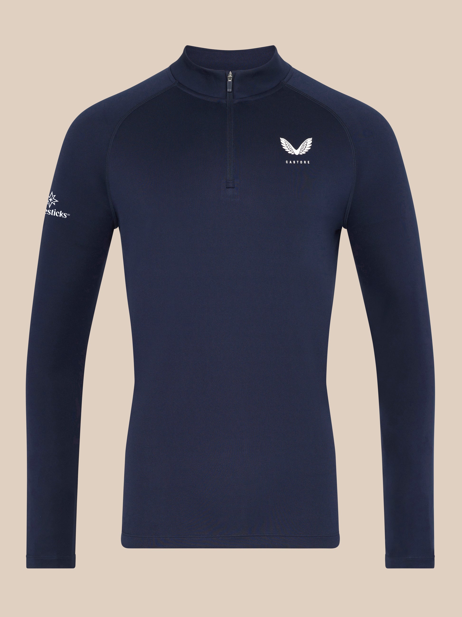 Navy Adapt Training 1/4 Zip Top with stand collar and front zipper, raglan sleeves and chest Castore logo.