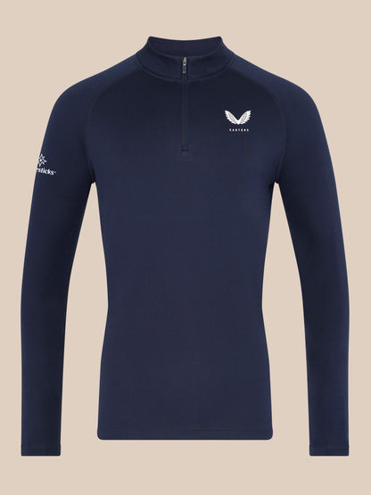 Navy Adapt Training 1/4 Zip Top with stand collar and front zipper, raglan sleeves and chest Castore logo.