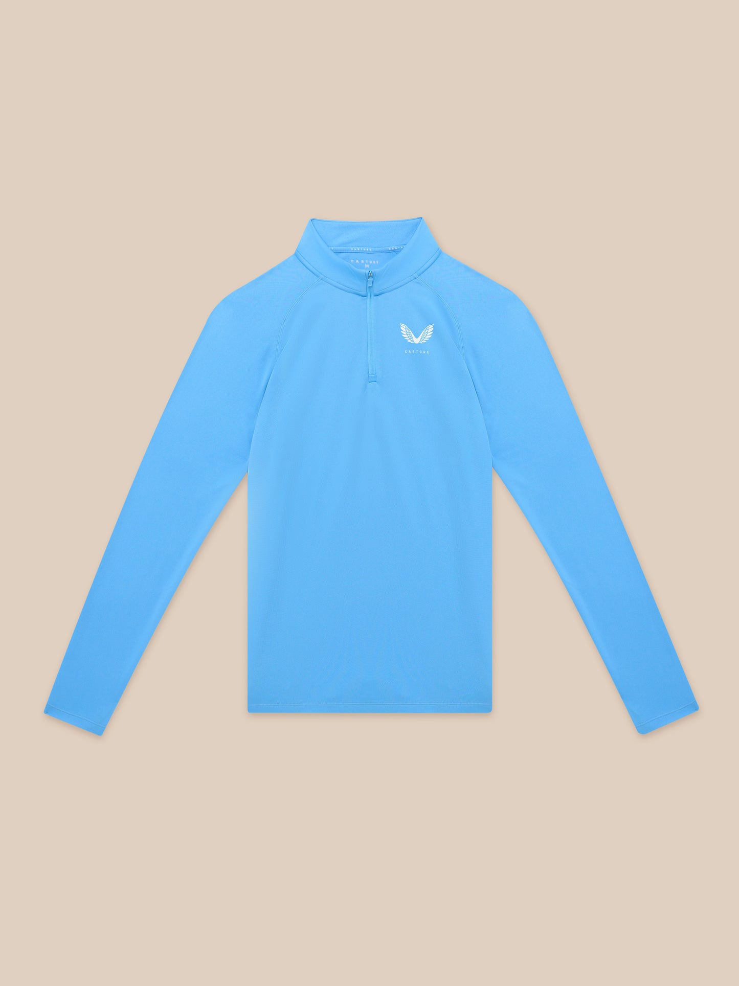 Adapt Training 1/4 Zip Top in cool blue with white Castore logo on left chest.