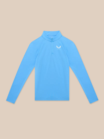 Adapt Training 1/4 Zip Top in cool blue with white Castore logo on left chest.