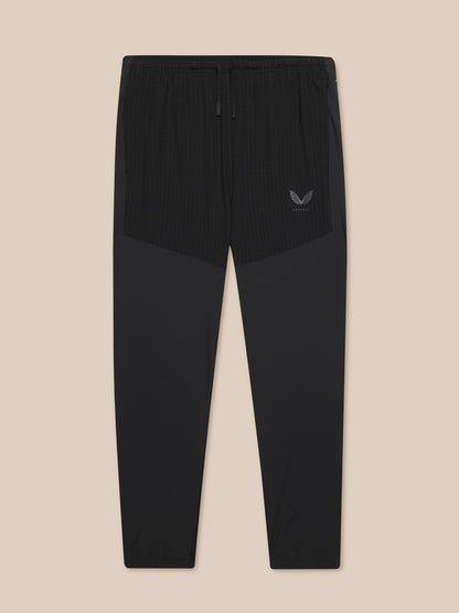Black Winterised Flex Joggers with tonal panels, elastic cuffs and waistband, zipped side pockets, Castore logo on left thigh and ProTek branding at left rear