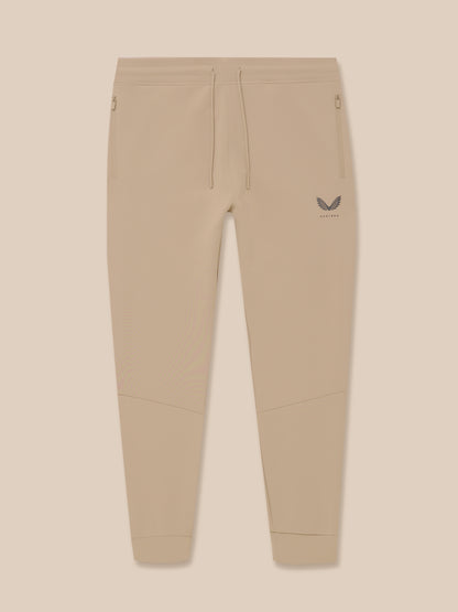 Mushroom Flex Lifestyle Joggers front view with drawcord waistband and Castore logo on the right calf.