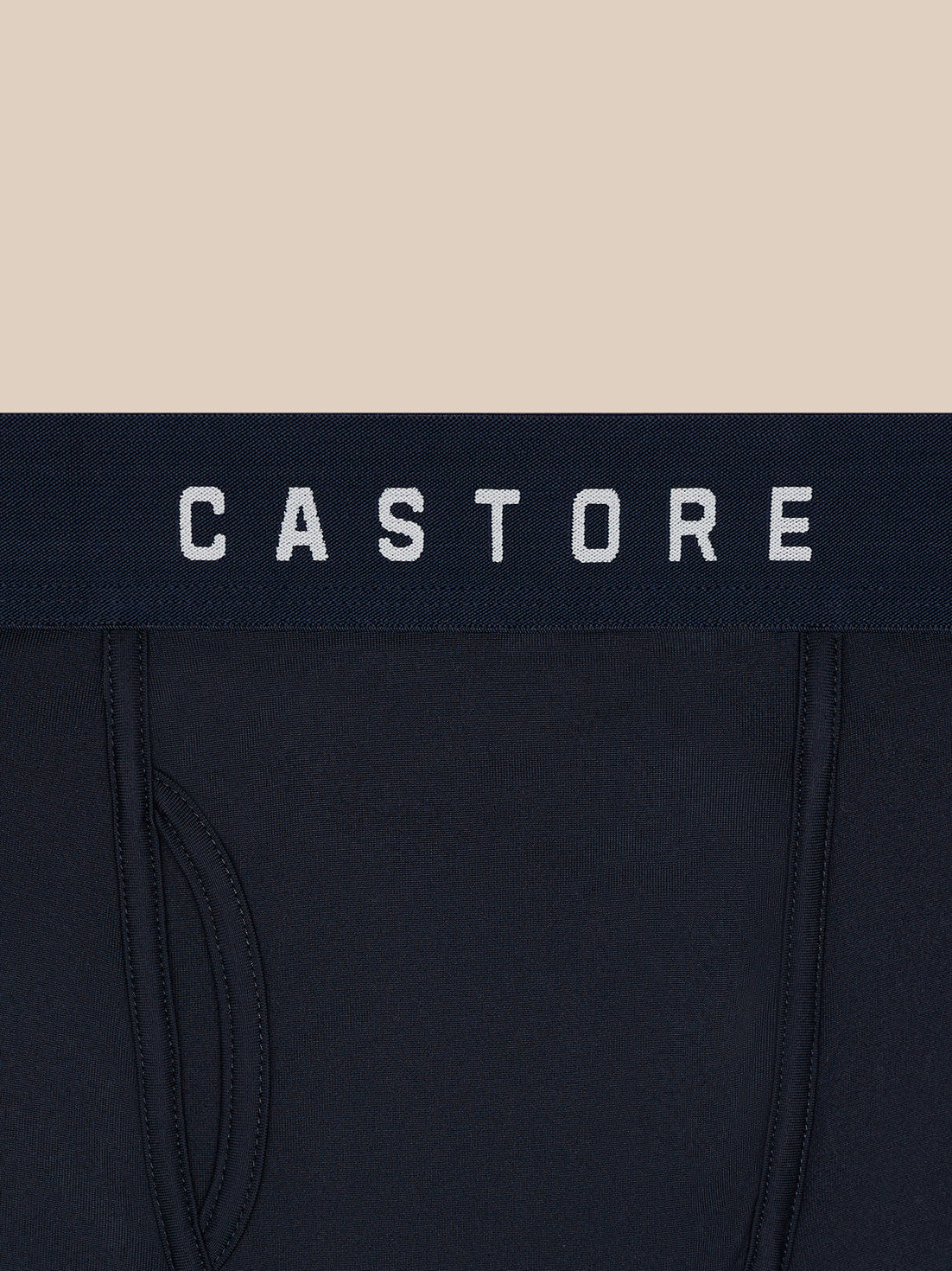 Close-up of navy Active 3 Pack Boxers waistband with CASTORE logo