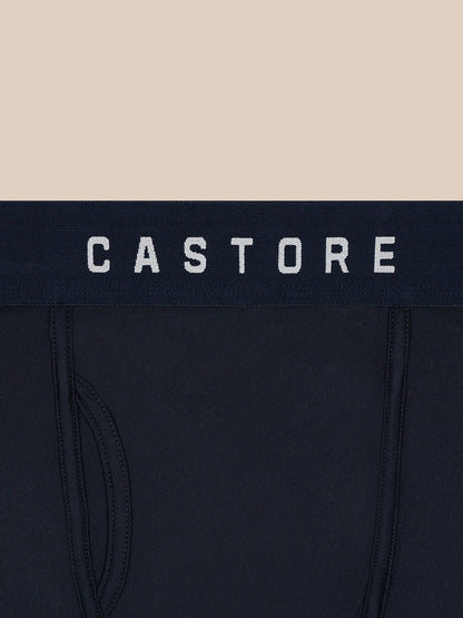 Close-up of navy Active 3 Pack Boxers waistband with CASTORE logo