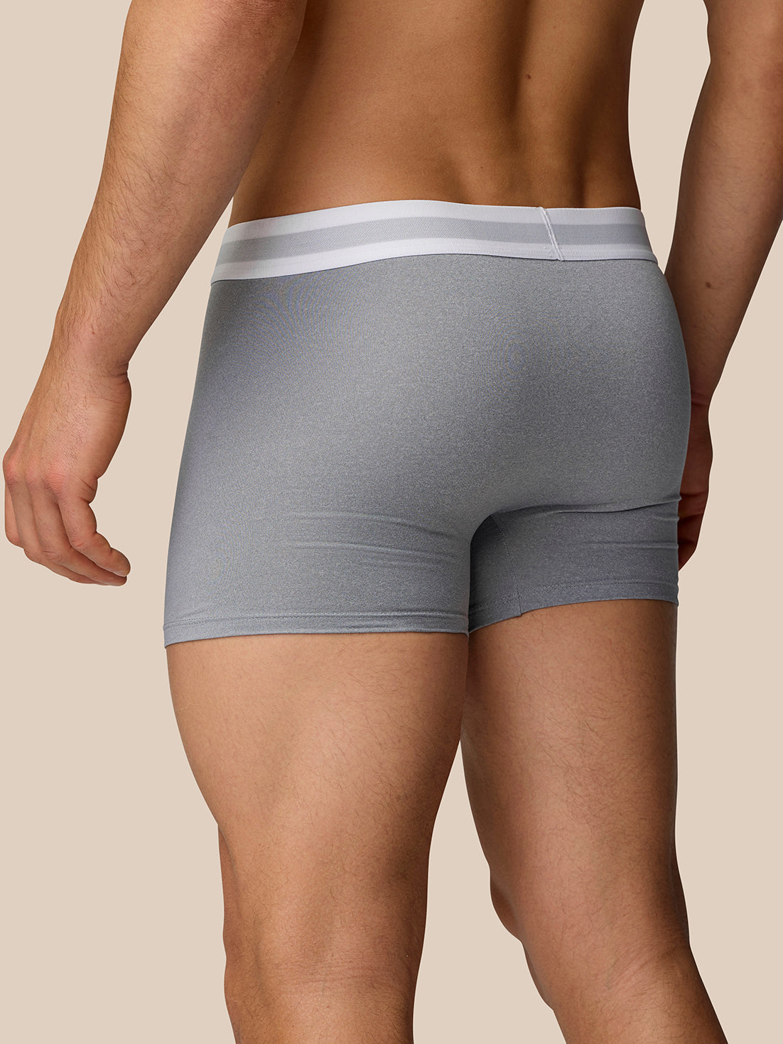 Back view of grey boxer shorts showing the CASTORE waistband and seam details