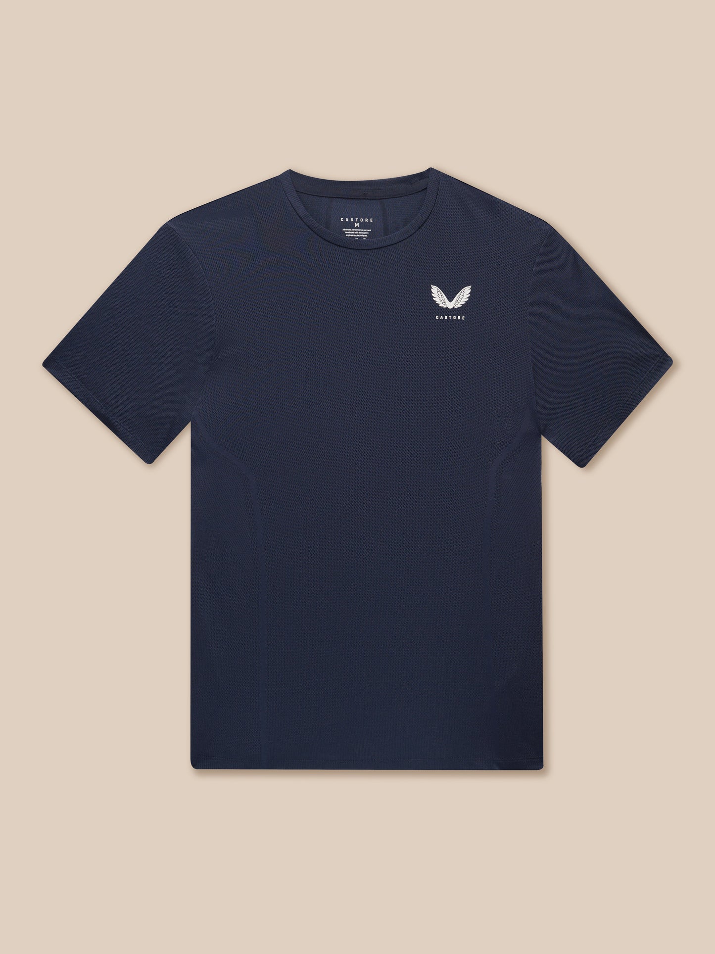 Male model wearing Apex Training T-Shirt Midnight Navy upper body view with chest logo