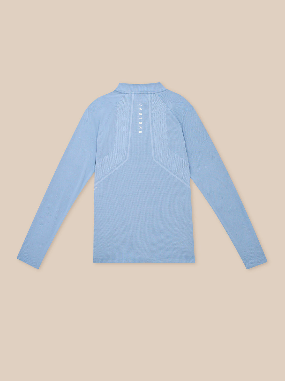 Back view of the light blue Apex Training top showing vertical Castore branding down the back