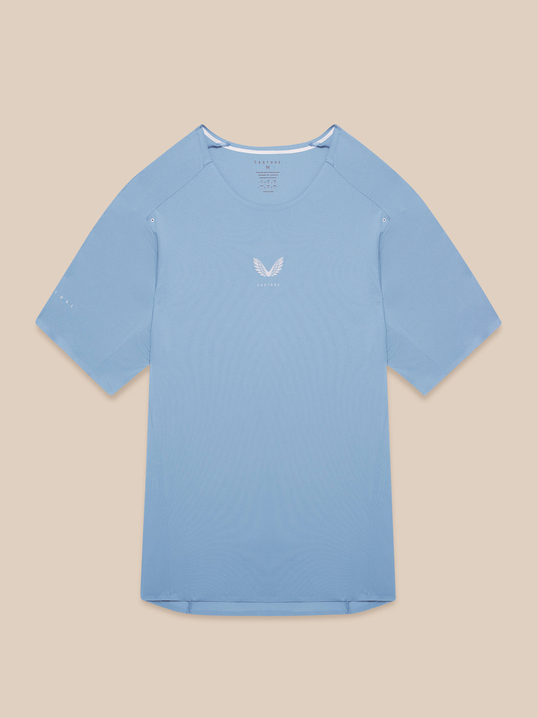 Light blue Zone Training T-Shirt laid flat with crew neck and chest Castore logo