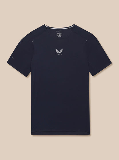 Navy Zone Training T-Shirt front view with chest Castore crest, crew neck and short sleeves