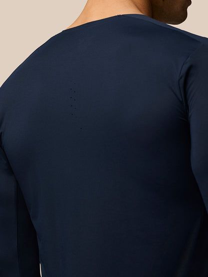 Back view of navy Zone Training T Shirt showing halo eyelets and laser cut ventilation