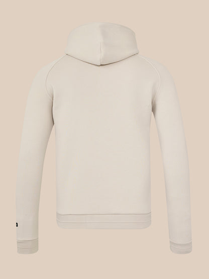 Back view of stone Adapt Fleece Hoodie featuring hood and clean seam lines