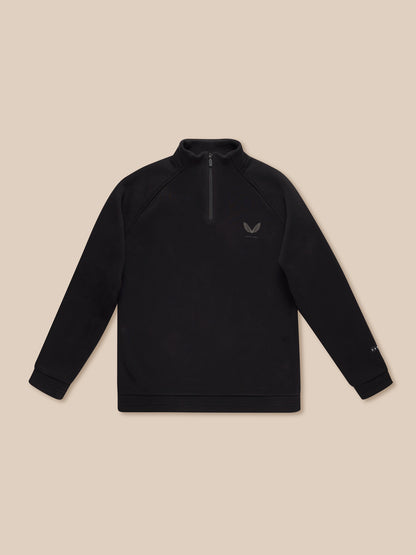 Black Adapt fleece quarter zip with zip front and subtle chest logo