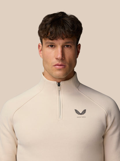 Adapt Fleece Quarter Zip Stone/Gunmetal front portrait with neck zip and Castore logo on chest
