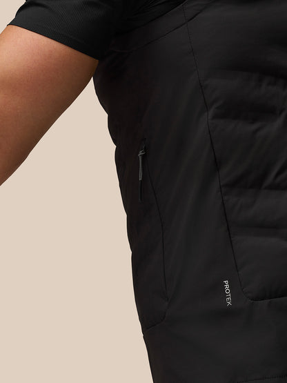 Close-up of black Zone Training Gilet showing side zip pocket and ProTek branding along the seam