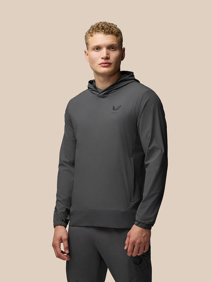 Grey Lightweight Flex Hoodie with hood and Castore logos on chest and back