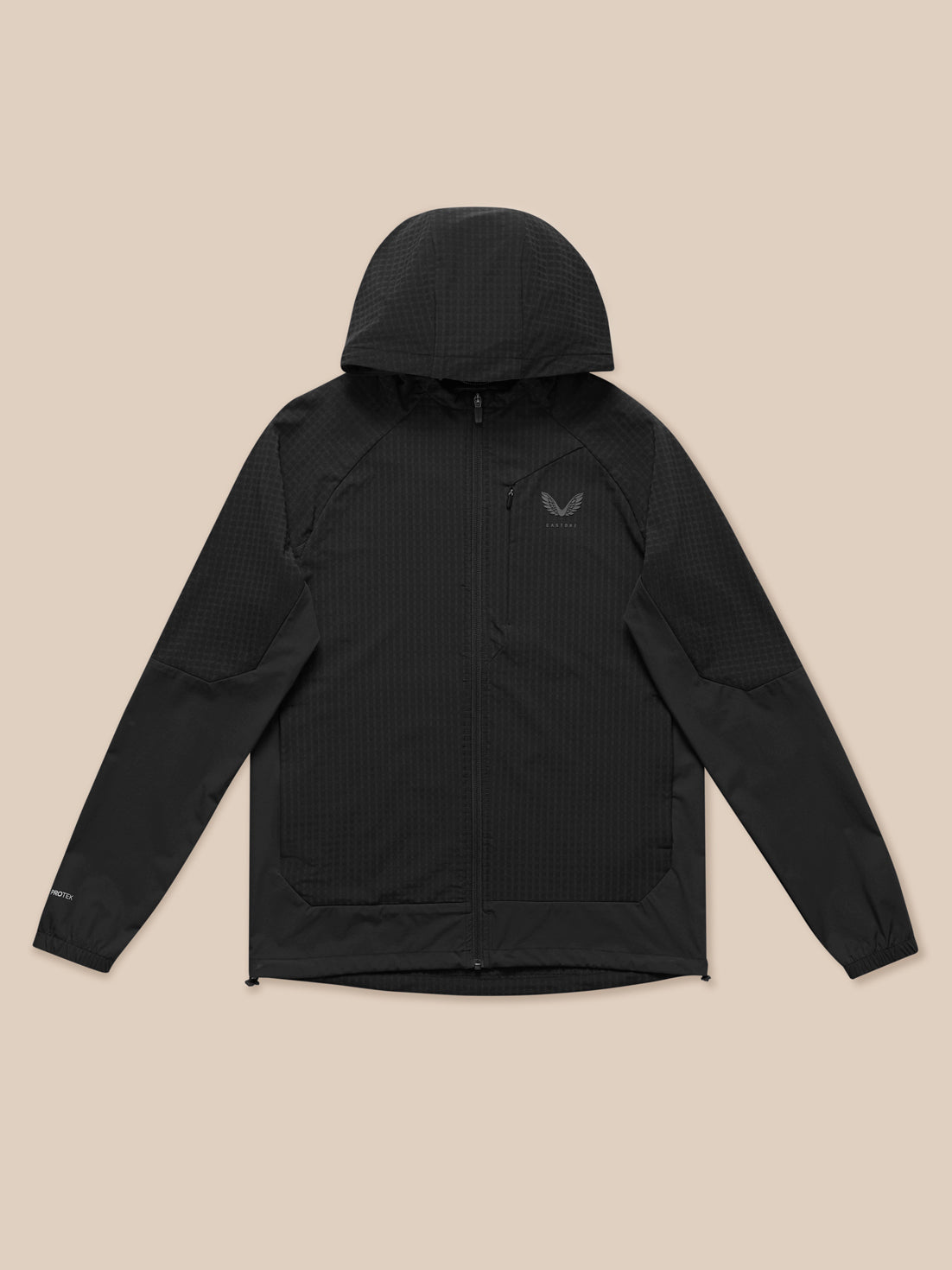 Black hooded Flex Winterised jacket with full front zip and chest logo
