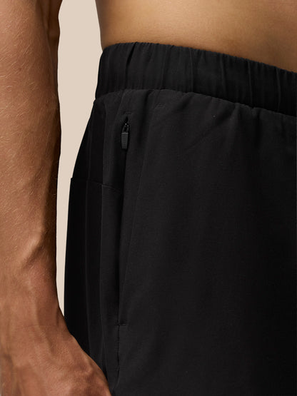 Close-up of the Flow 2-in-1 Shorts waistband showing a concealed zip pocket.