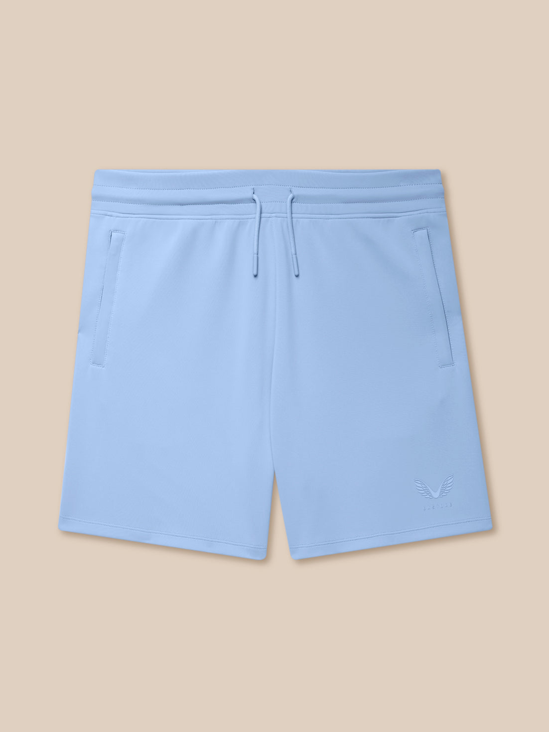 Sky blue Flex Lifestyle shorts with drawstring waistband zip pockets and Castore logo at hem