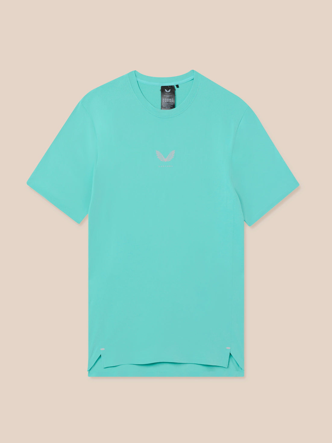 Model wearing Zone Training T-Shirt in light aqua, chest logo visible.