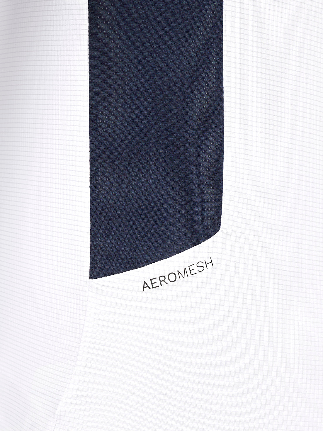 Close-up of navy Aeromesh panel on white Majesticks T Shirt.