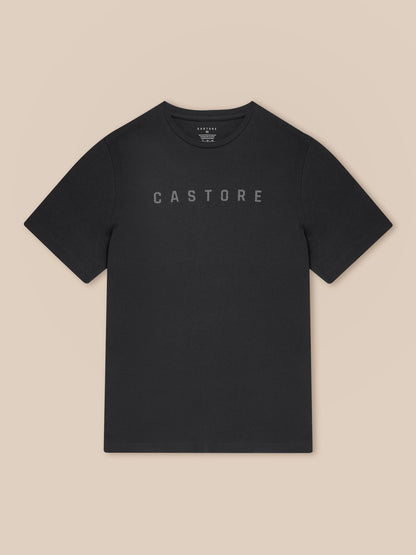 Black crewneck graphic T-shirt with Castore logo across the chest