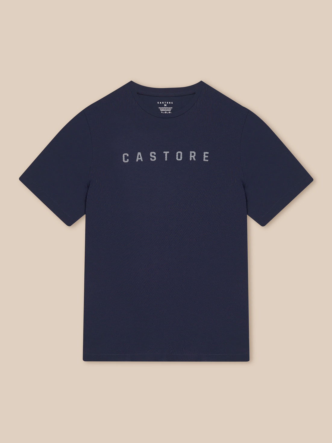 Navy graphic T shirt with crew neck and Castore logo on the front