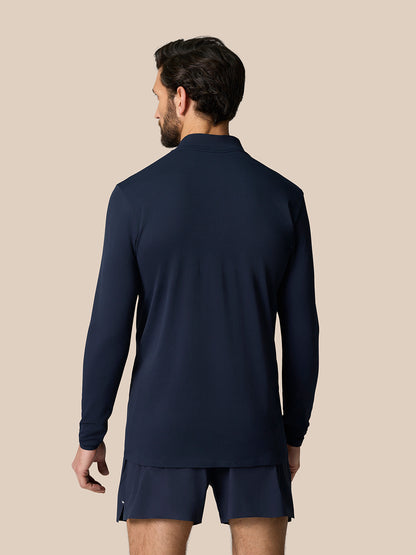 Back view of navy Zone Training 1/4 Zip Top showing engineered knit panels across the upper back