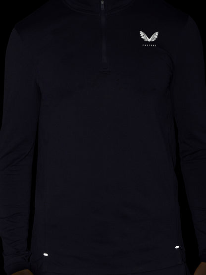 Front view of black Zone Training 1/4 Zip Top with quarter zip and small chest logo.