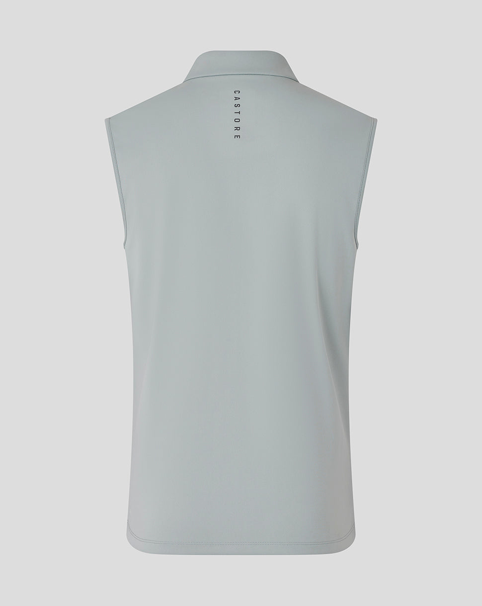 Back view of grey Majesticks Classic Half Zip Gilet with vertical Castore branding along the upper back.
