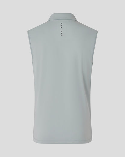 Back view of grey Majesticks Classic Half Zip Gilet with vertical Castore branding along the upper back.