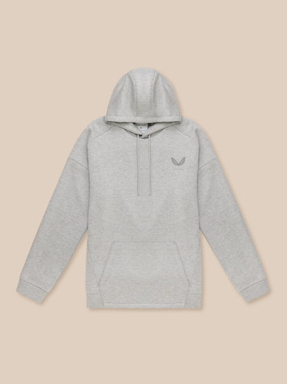 Grey Marl Travel Lifestyle Hoodie with three panel hood and drawcord, Castore branding on left chest.