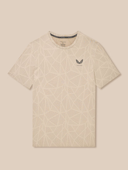 Flow Training Engineered Knit T Shirt in Mushroom features geometric knit pattern and Castore logo on chest