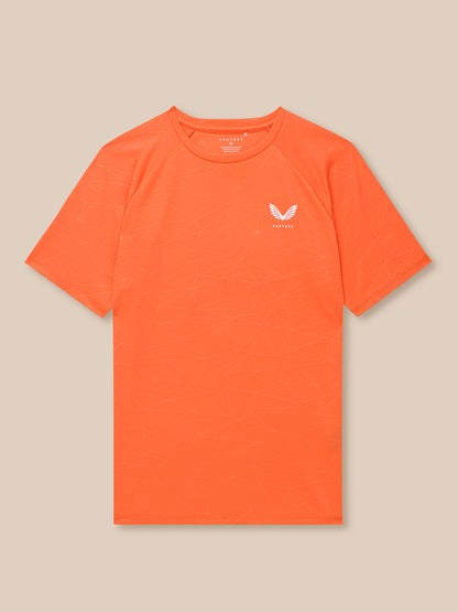 Orange Adapt Training T-Shirt with a subtle geometric print and Castore logo on the left chest