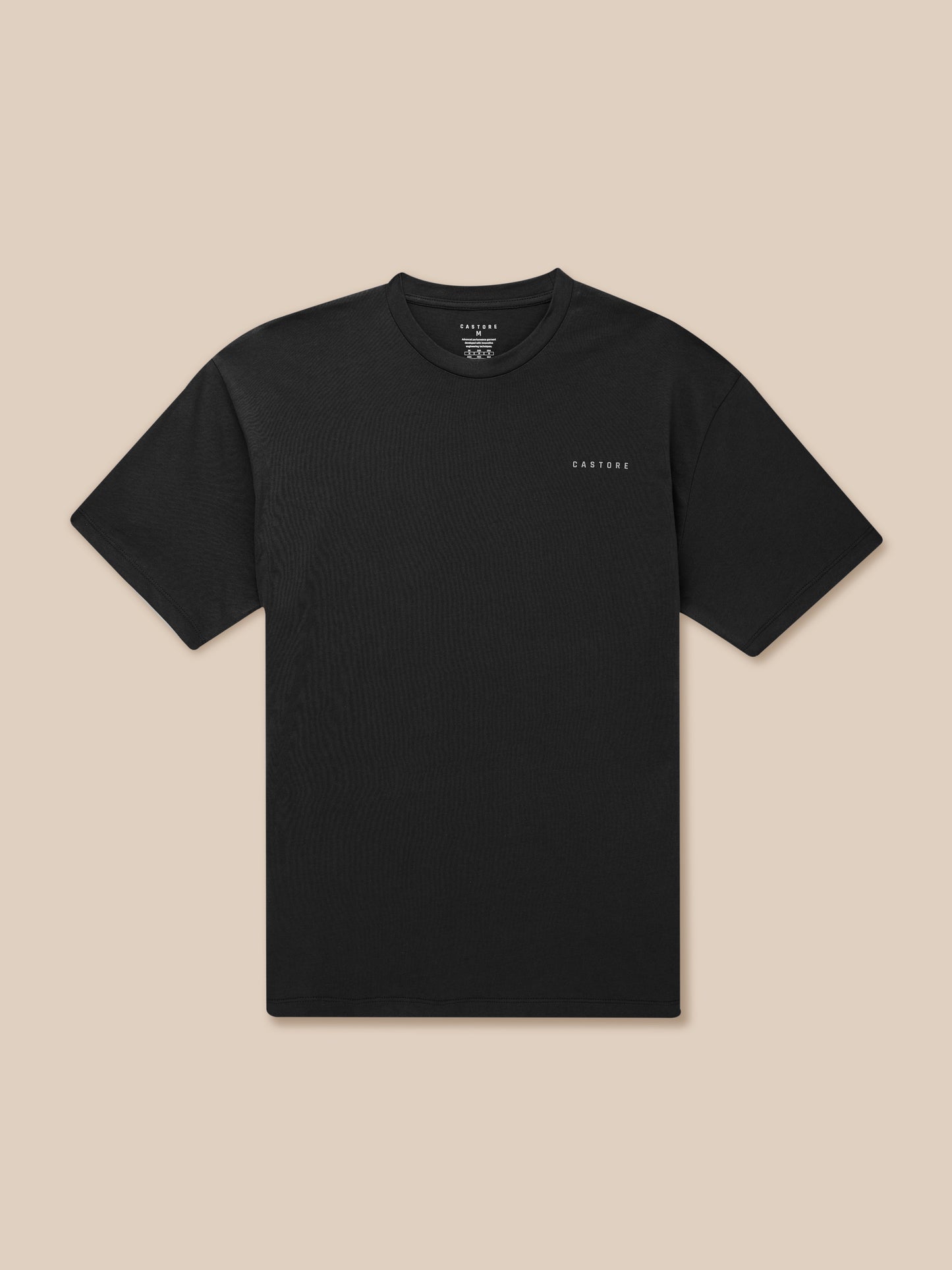 Front view of a black Castore Flex Cotton T-Shirt with rounded neckline and small chest logo.