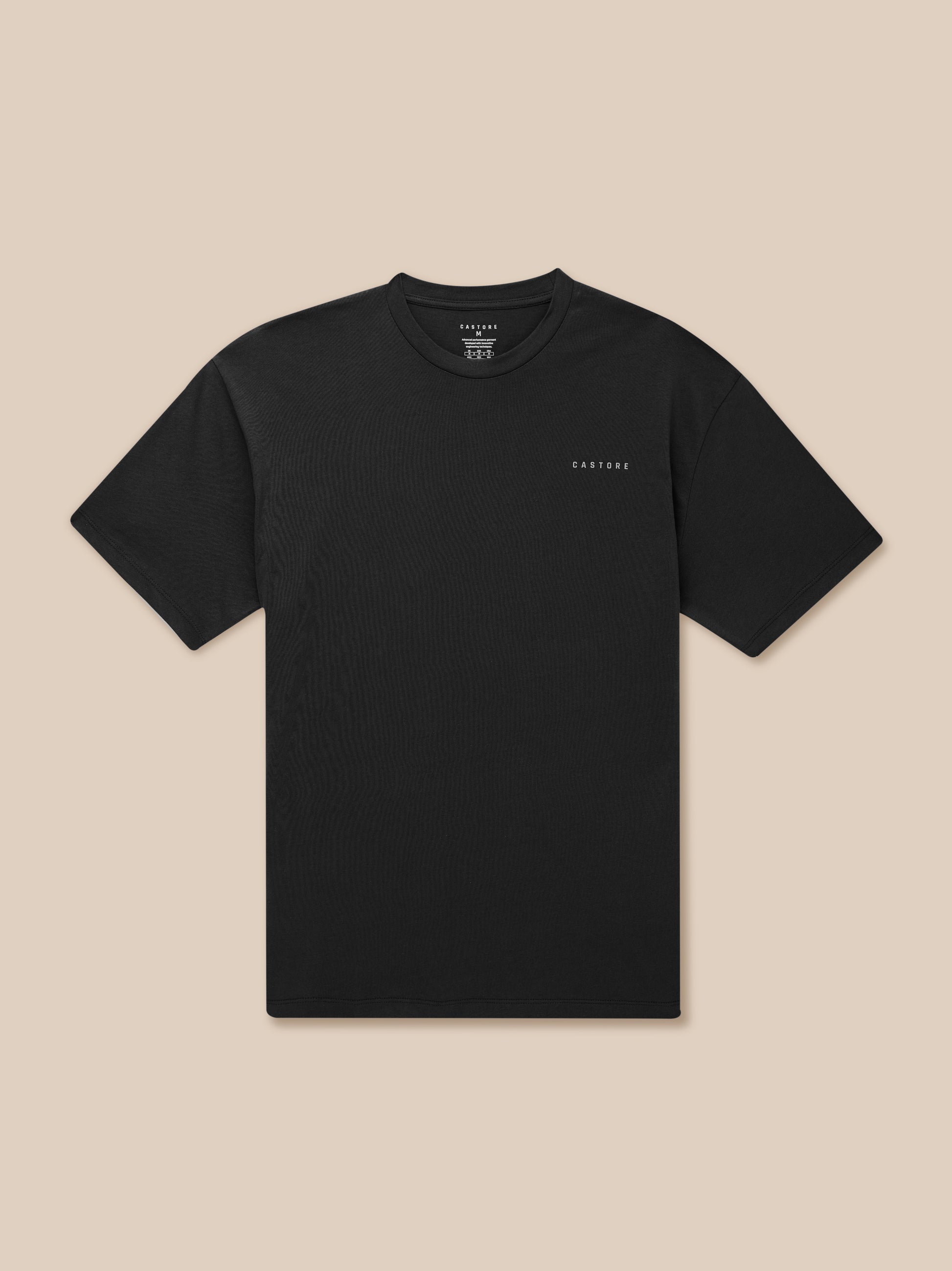 Front view of a black Castore Flex Cotton T-Shirt with rounded neckline and small chest logo.