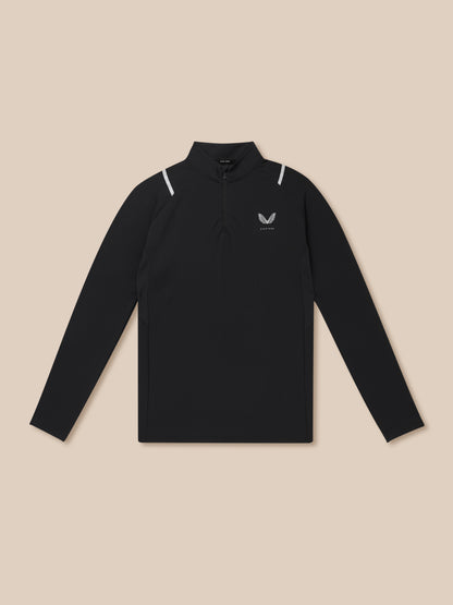 Black Apex Training quarter zip top with reflective shoulder accents and Castore logo on the chest.